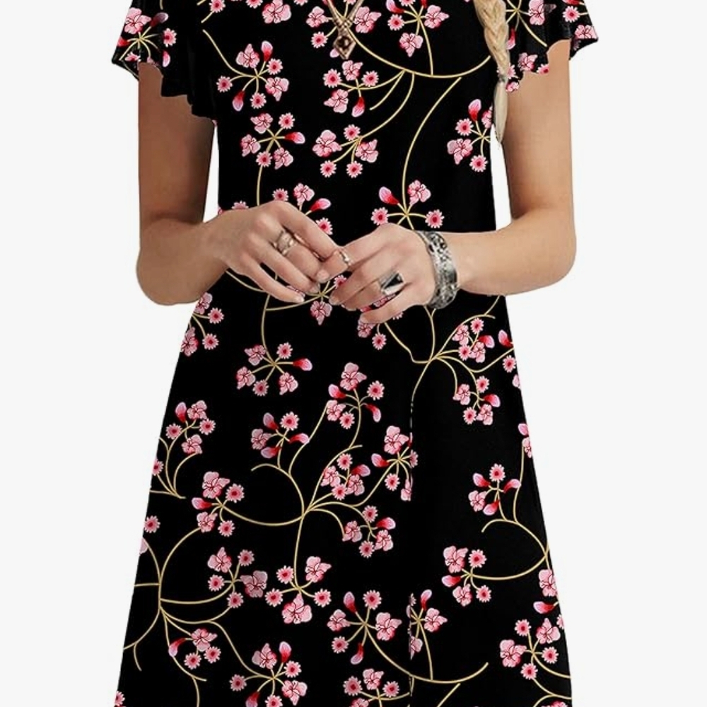 Pink Flutter Sleeve Mini Dress for Wedding Guest